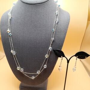 Crystal Necklace Earrings Set, Vintage Hand-made, 925 on Earrings, Toggle Clasp